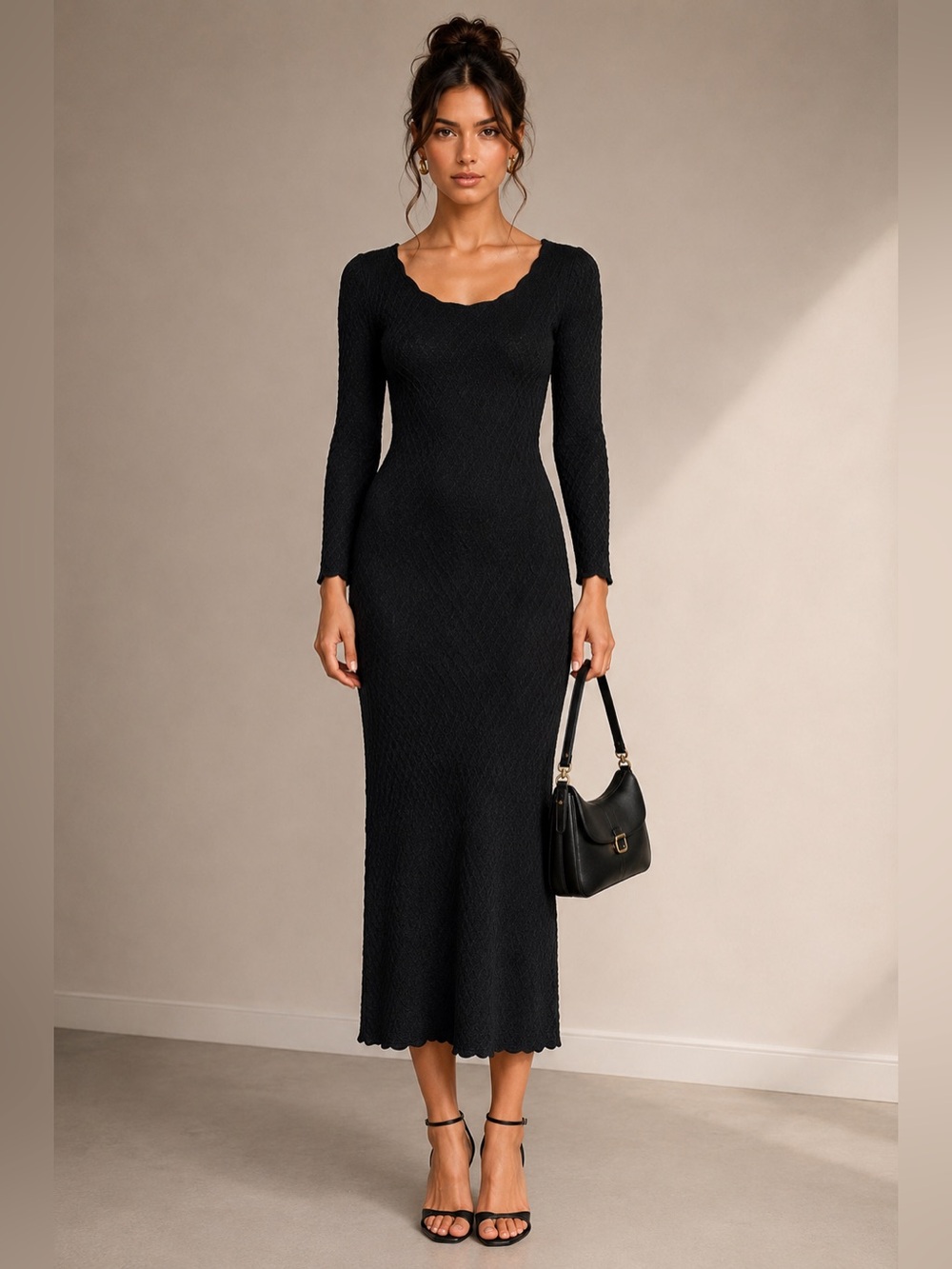 Sezane Thailia Long Sleeve Midi Dress Open Back Old Money Quiet Luxury